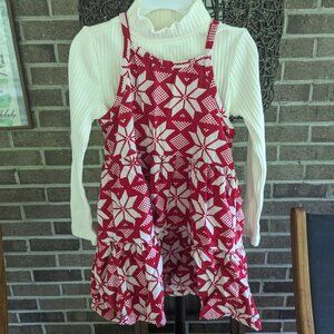 Hanna Andersson Scandi Snowflake Red Jumper with cream turtleneck, Size 4 100cm